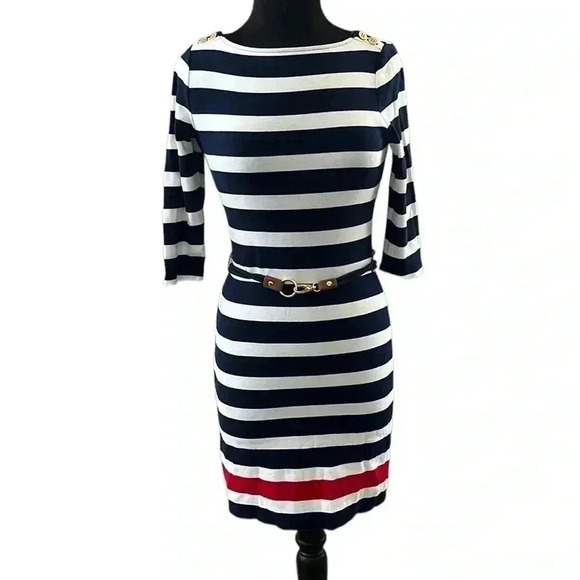 Lauren Ralph Lauren Nautical Striped Midi Dress Size See APPROXIMATE MEA… - Picture 1 of 5